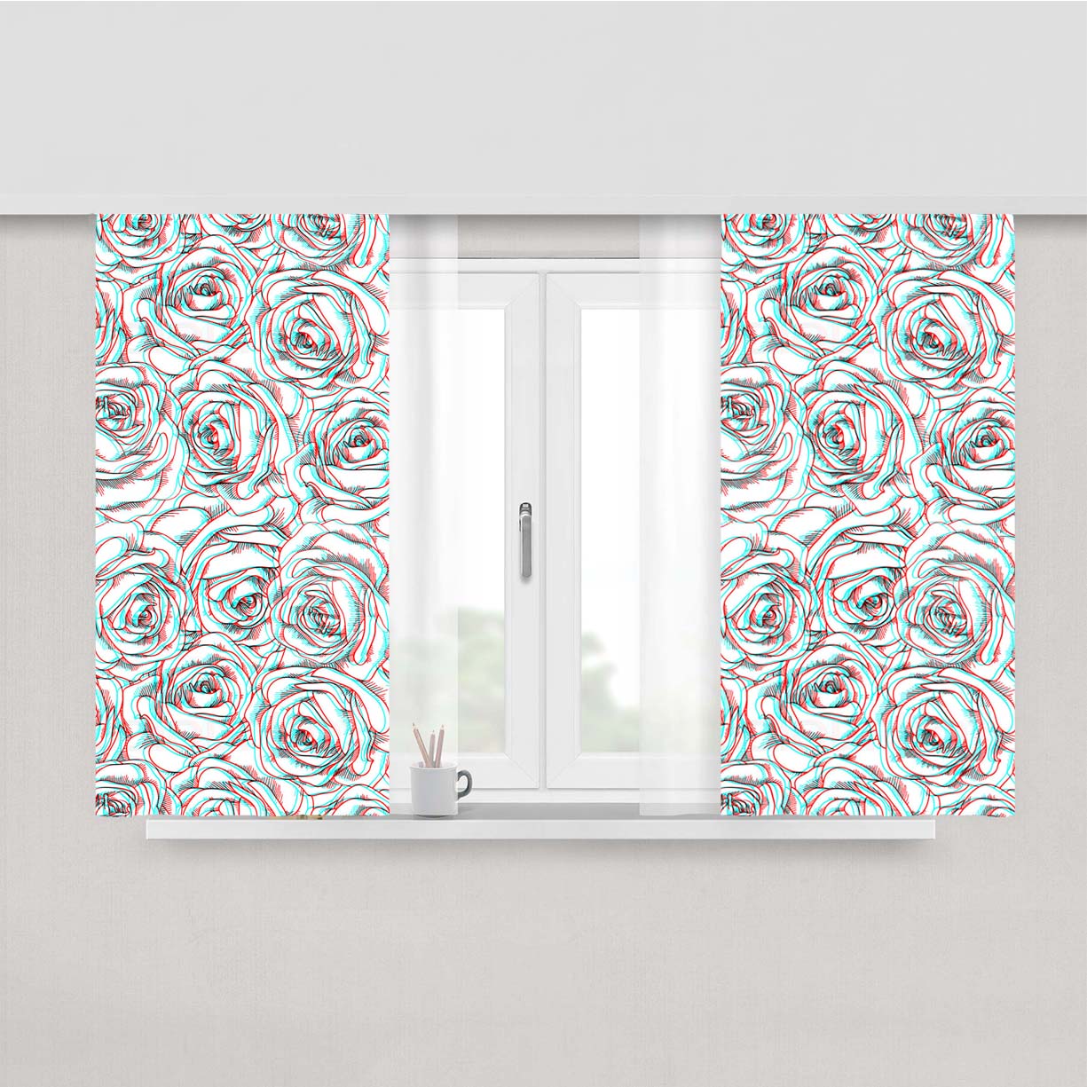 Drawing Roses Pattern Peach Skin Window Curtains
