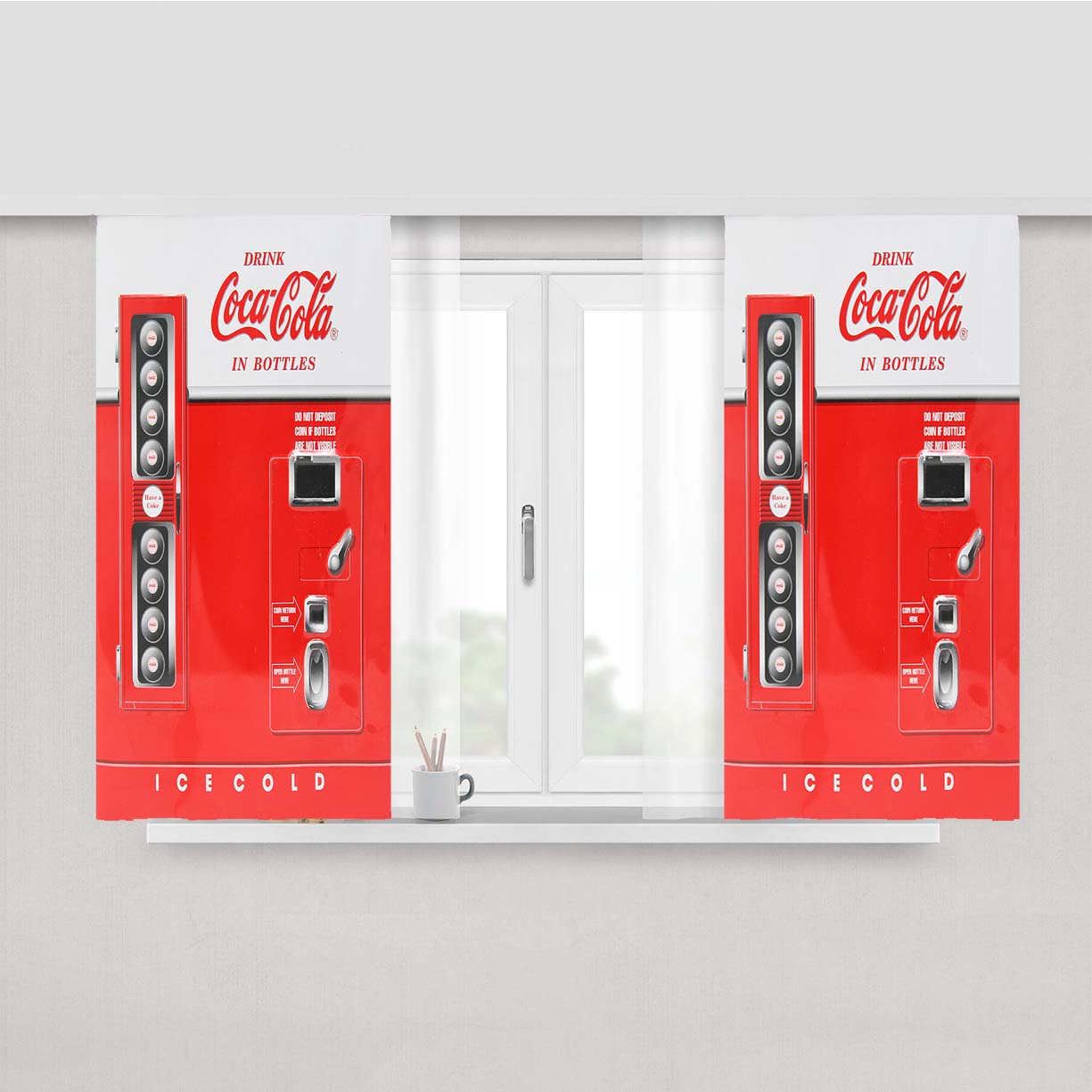 Drink Coca Cola In Bottles Vending Machine Peach Skin Window Curtains