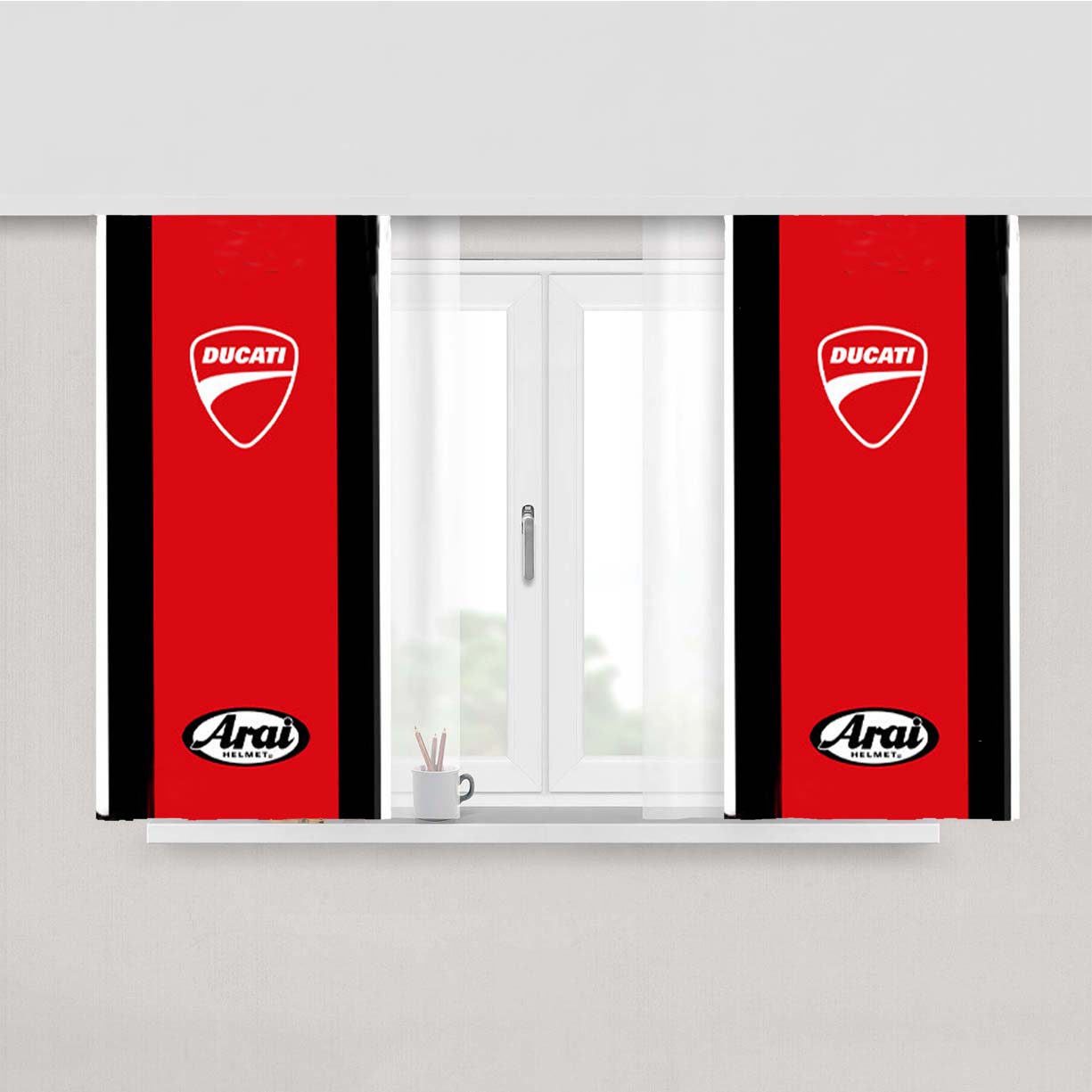Ducati Arai Racing Helmet Stripes Peach Skin Window Curtains