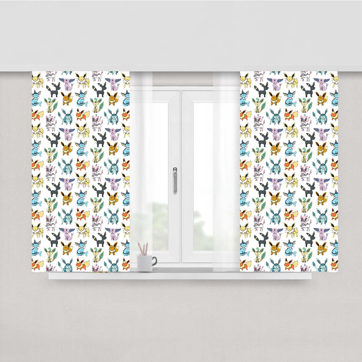 Eevee Evolutions Pattern Peach Skin Window Curtains