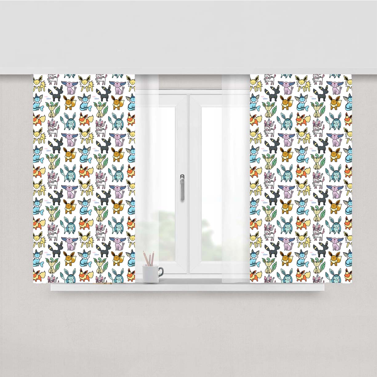 Eevee Pattern Peach Skin Window Curtains