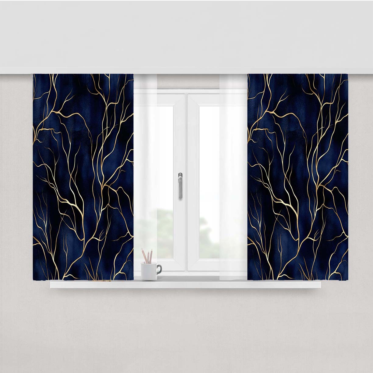 Elegant Gold And Navy Peach Skin Window Curtains