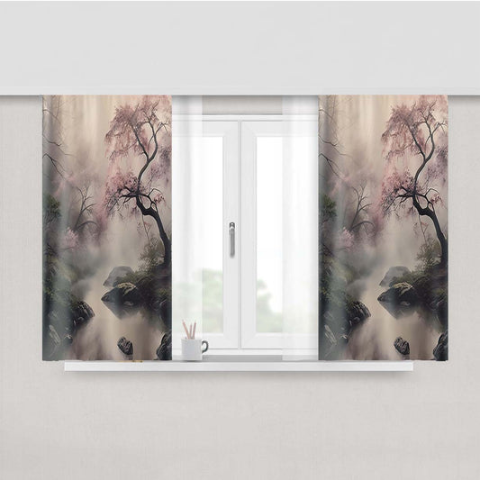 Elegant Misty Cherry Blossom Peach Skin Window Curtains