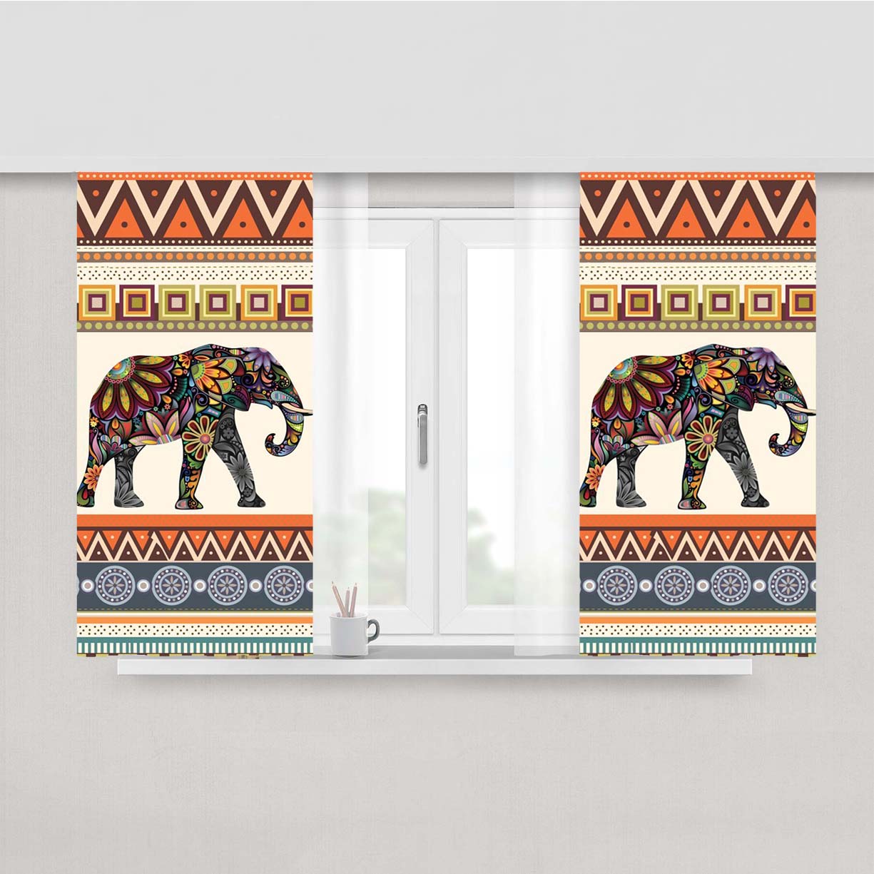 Elephant Aztec Peach Skin Window Curtains