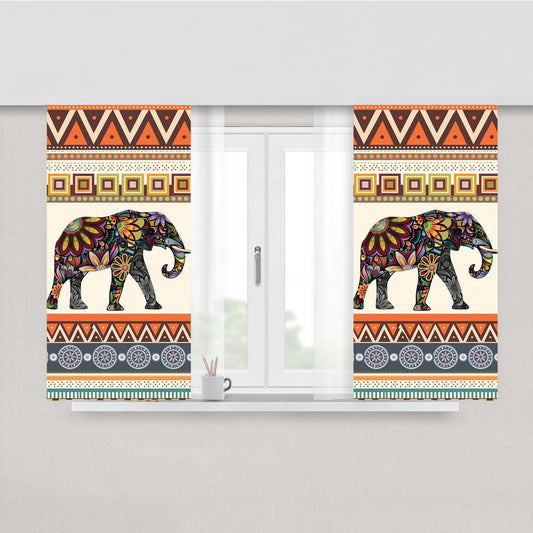 Elephant Aztec Peach Skin Window Curtains