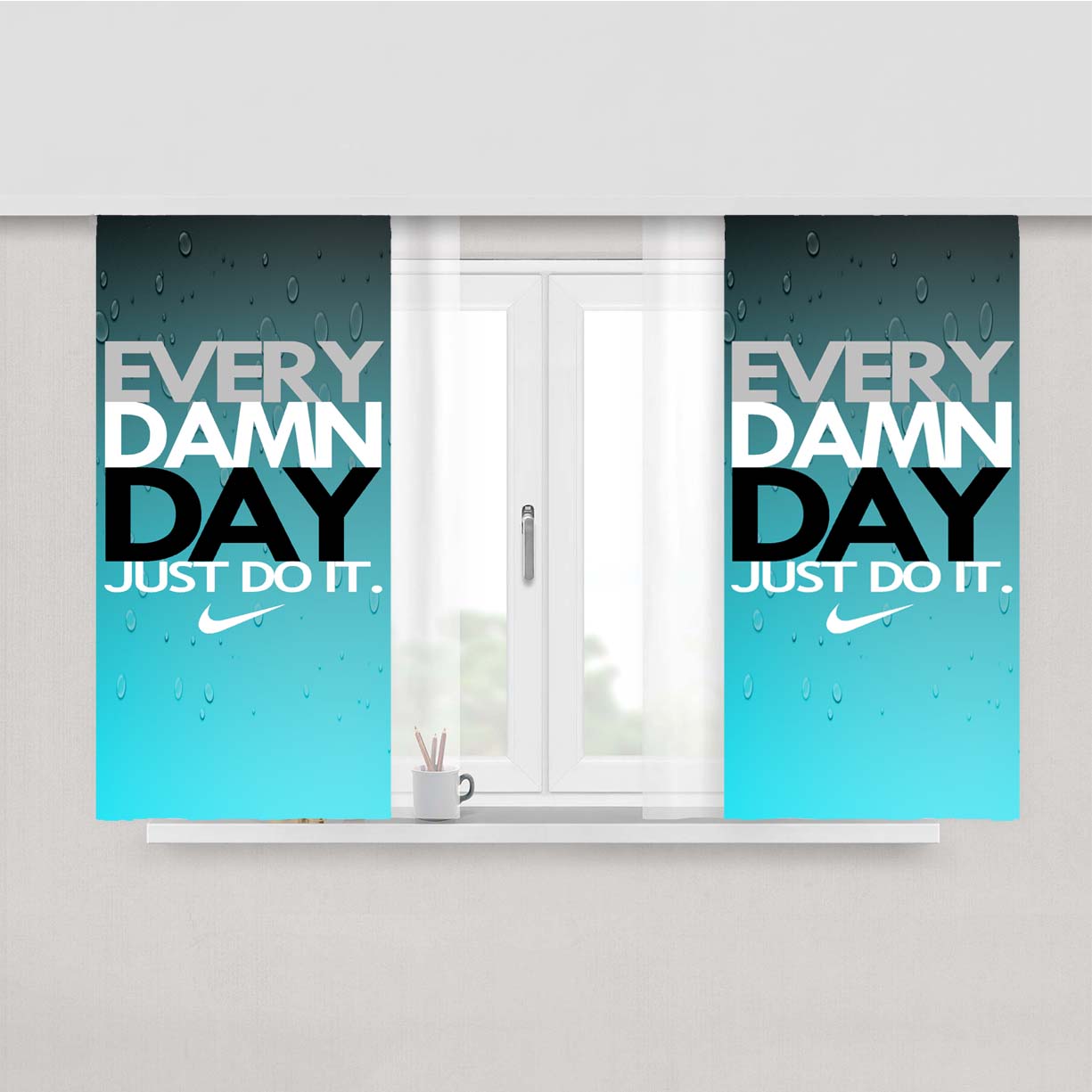 Every Damn Day Just Do It Nike Blue Peach Skin Window Curtains