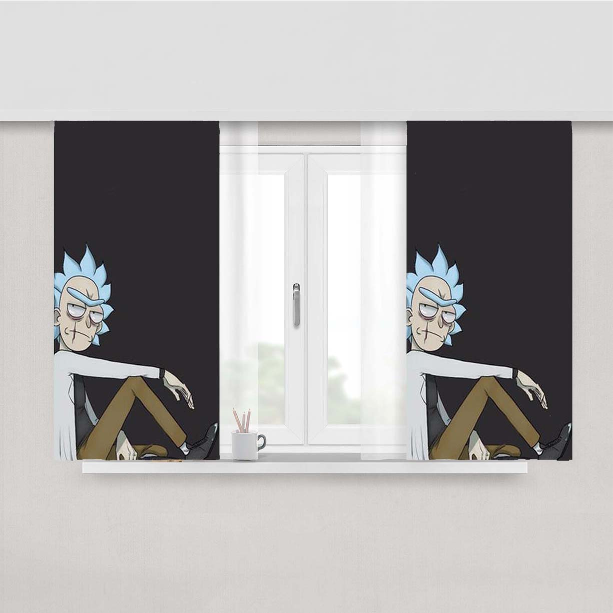 Evil Rick And Morty Peach Skin Window Curtains