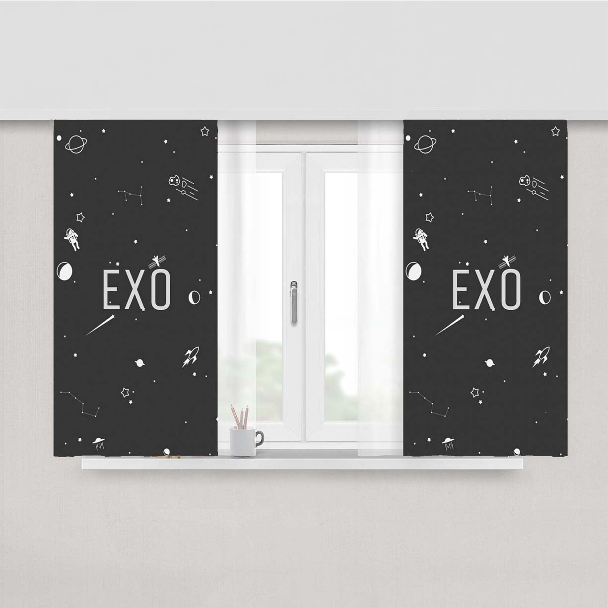 Exo Art Planet Galaxy Pattern Wallpaper Peach Skin Window Curtains