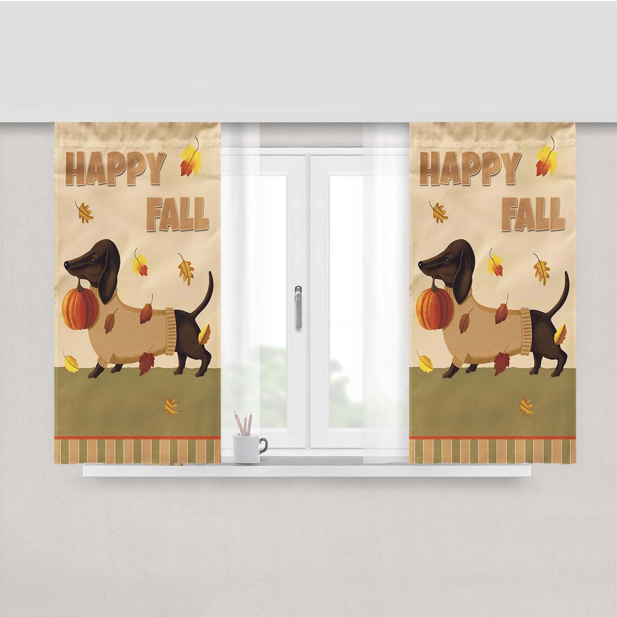 Fall Dachshund Peach Skin Window Curtains