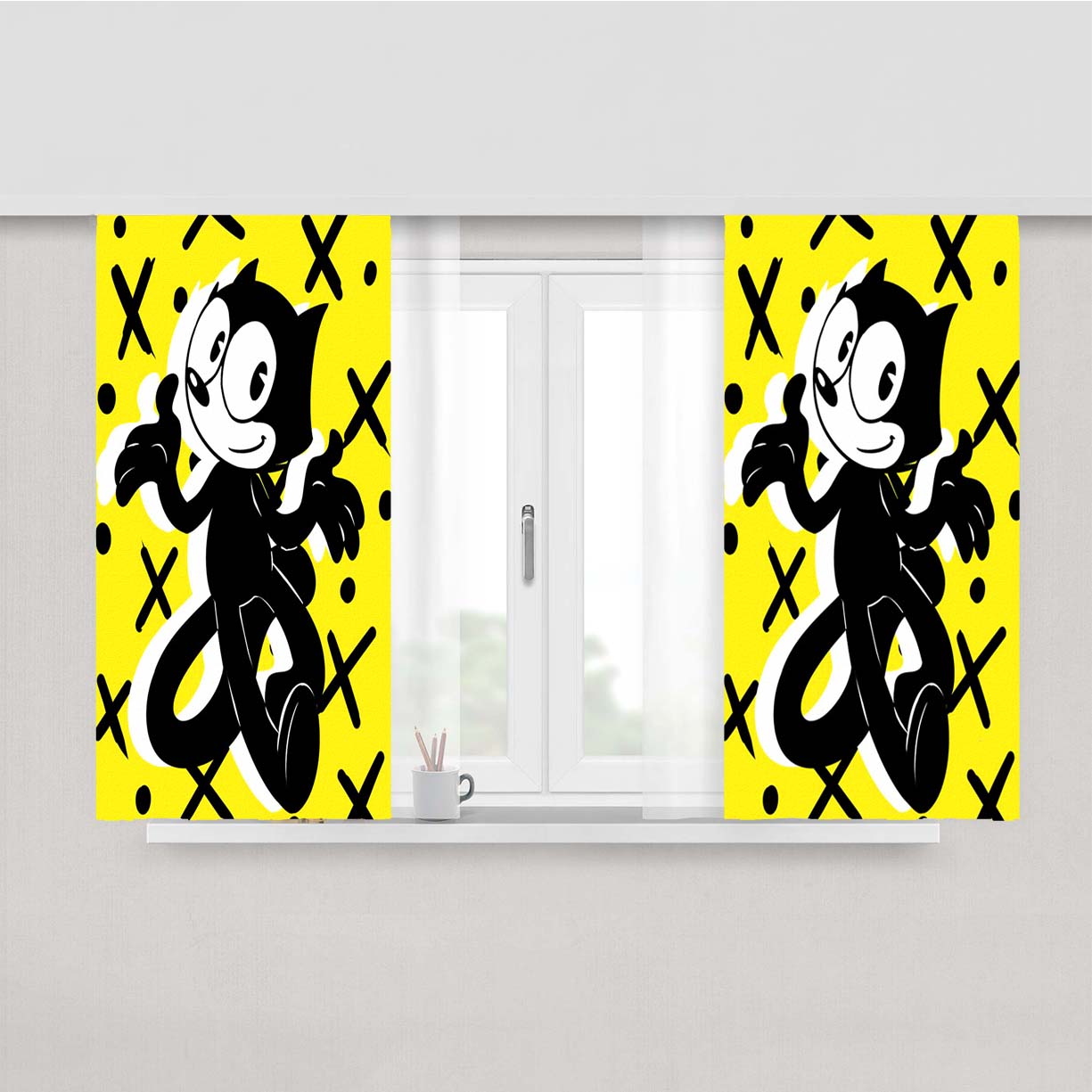Felix The Cat Magic Bag Canvas Pattern Peach Skin Window Curtains