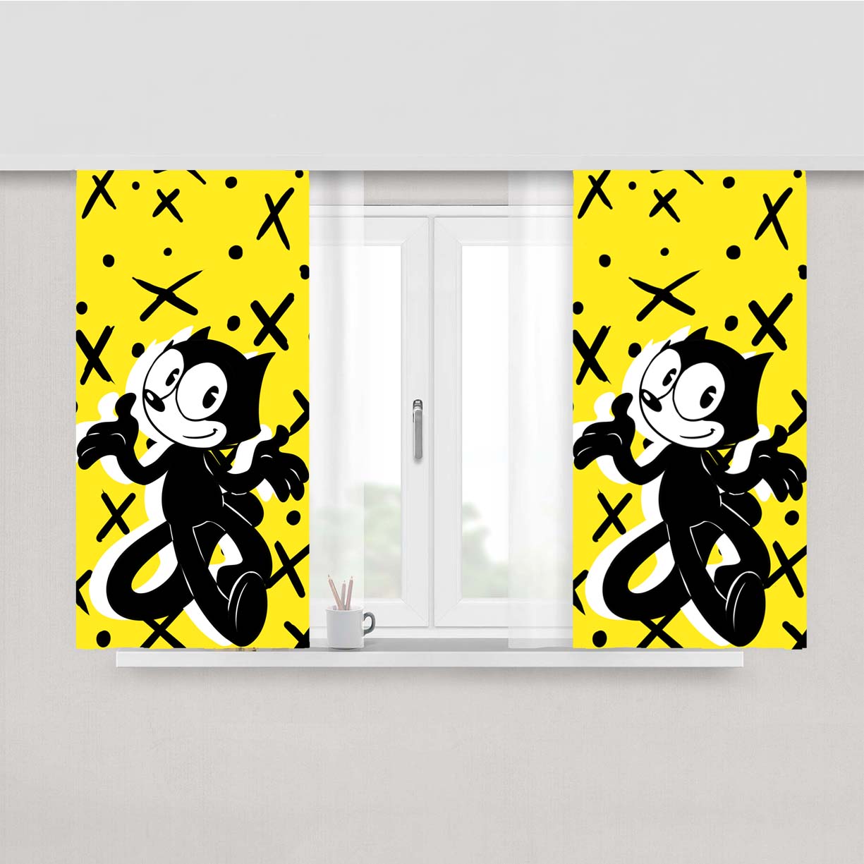 Felix The Cat White Shadow And Pattern Peach Skin Window Curtains