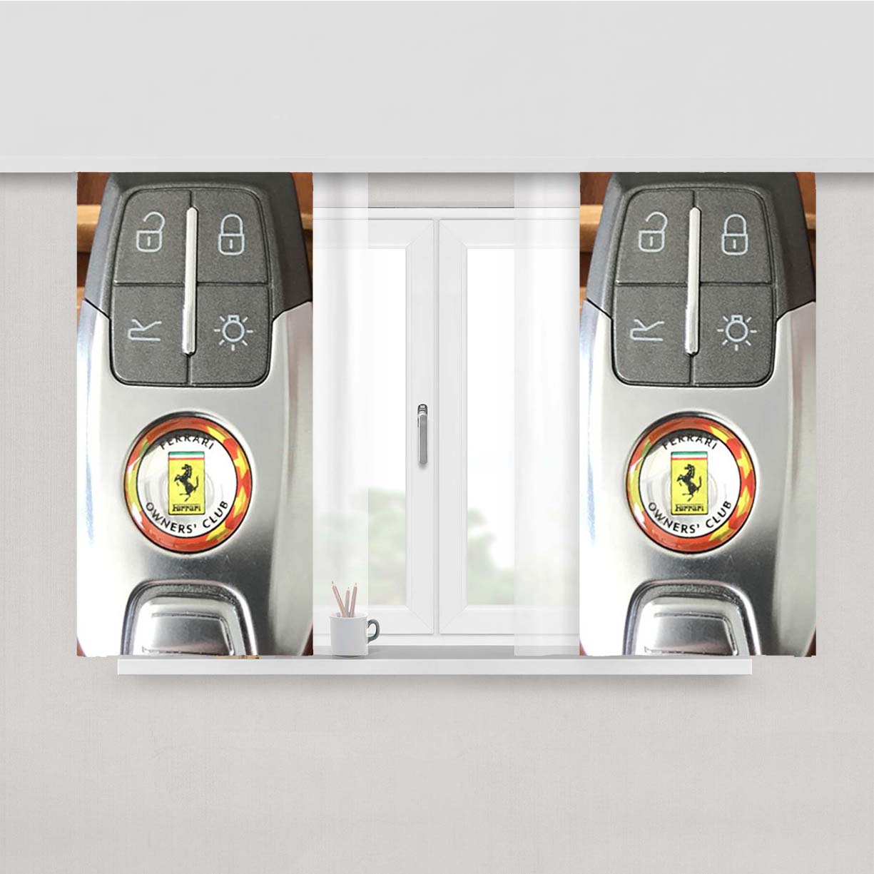 Ferrari Car Keys Stylish Keychain Emblem Peach Skin Window Curtains