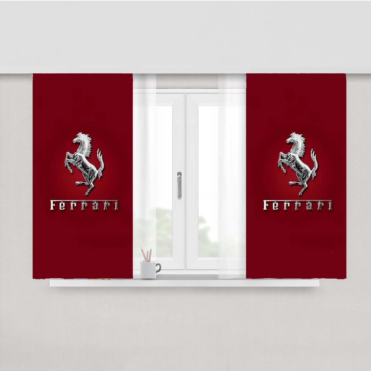 Ferrari In Red Background Peach Skin Window Curtains