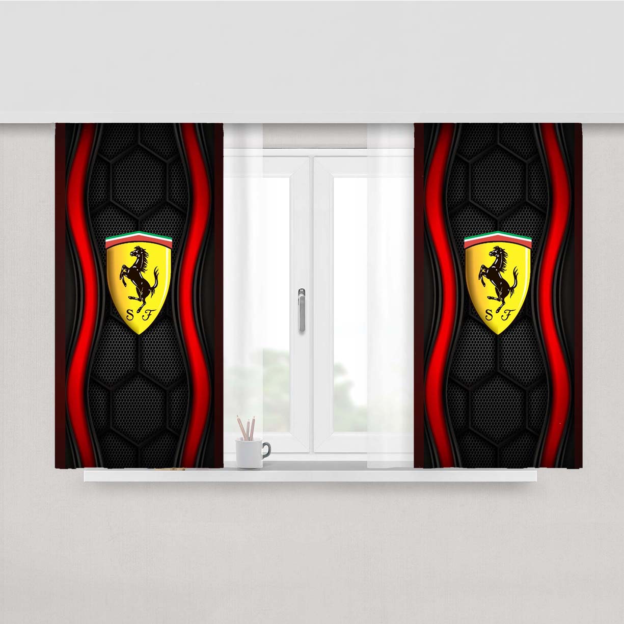 Ferrari Italian Car Emblem Peach Skin Window Curtains