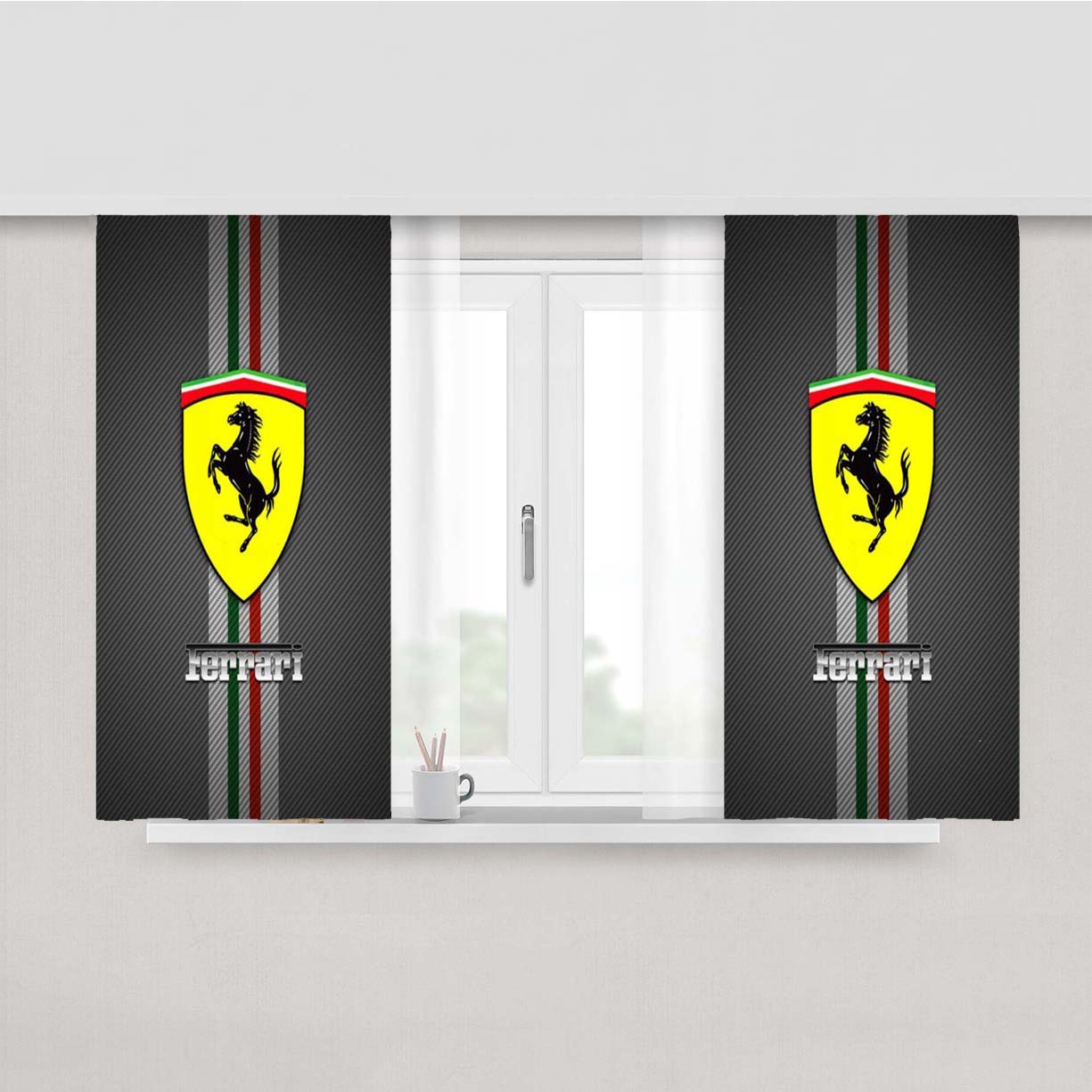 Ferrari Logo 2 Peach Skin Window Curtains