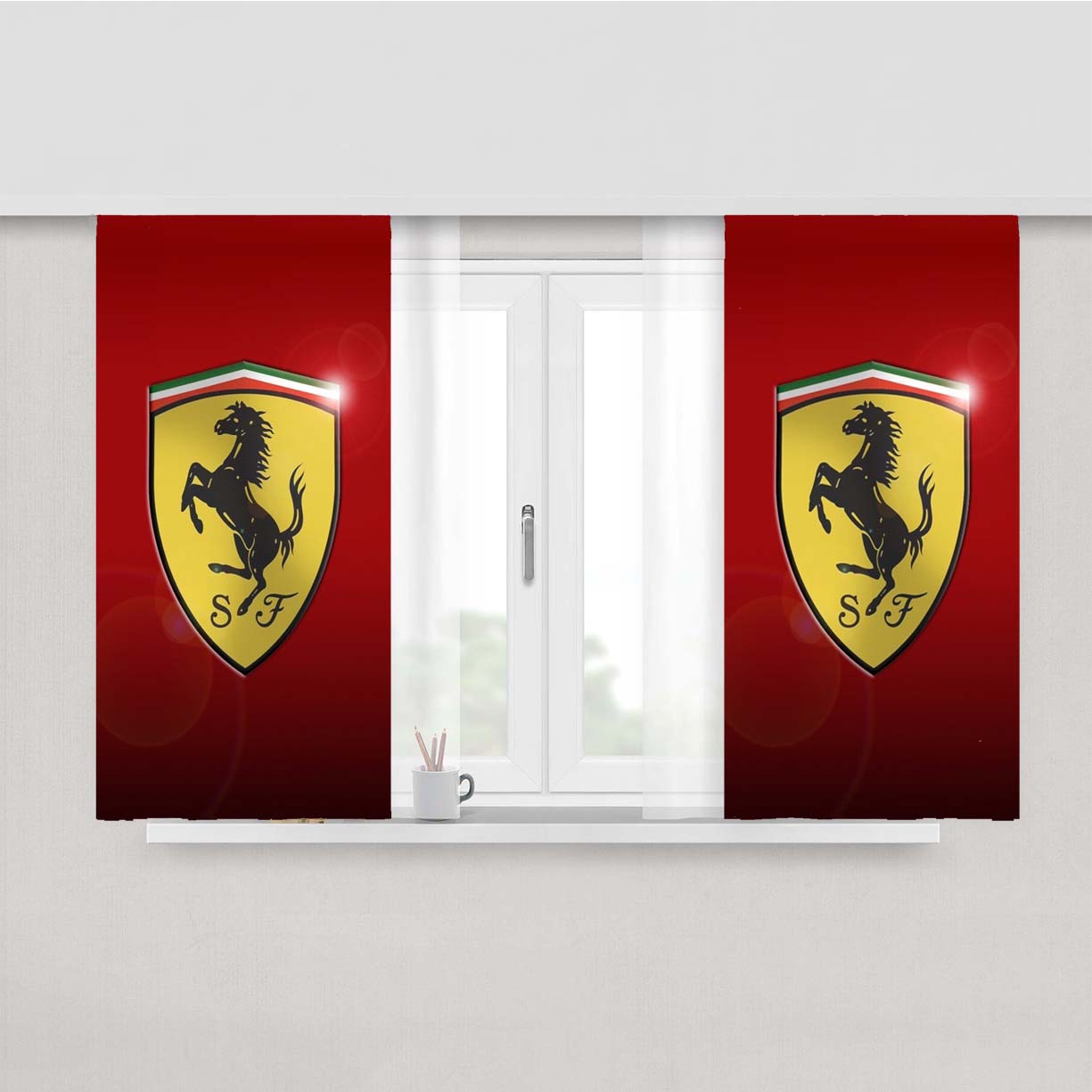 Ferrari Logo Red Background Peach Skin Window Curtains