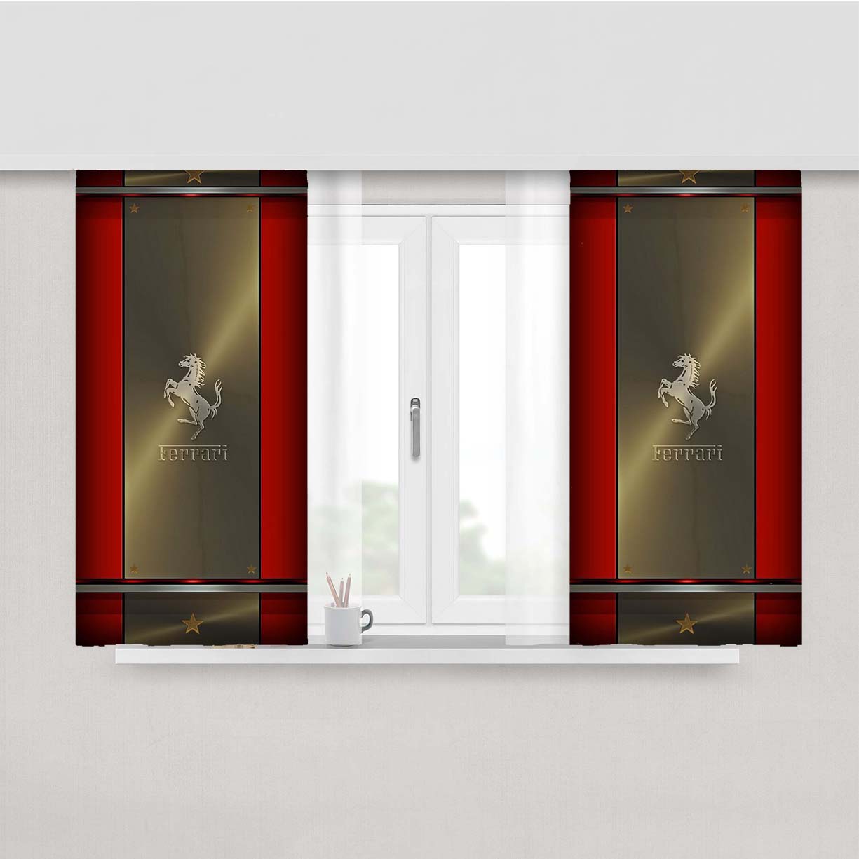 Ferrari Luxury Red Gold Peach Skin Window Curtains