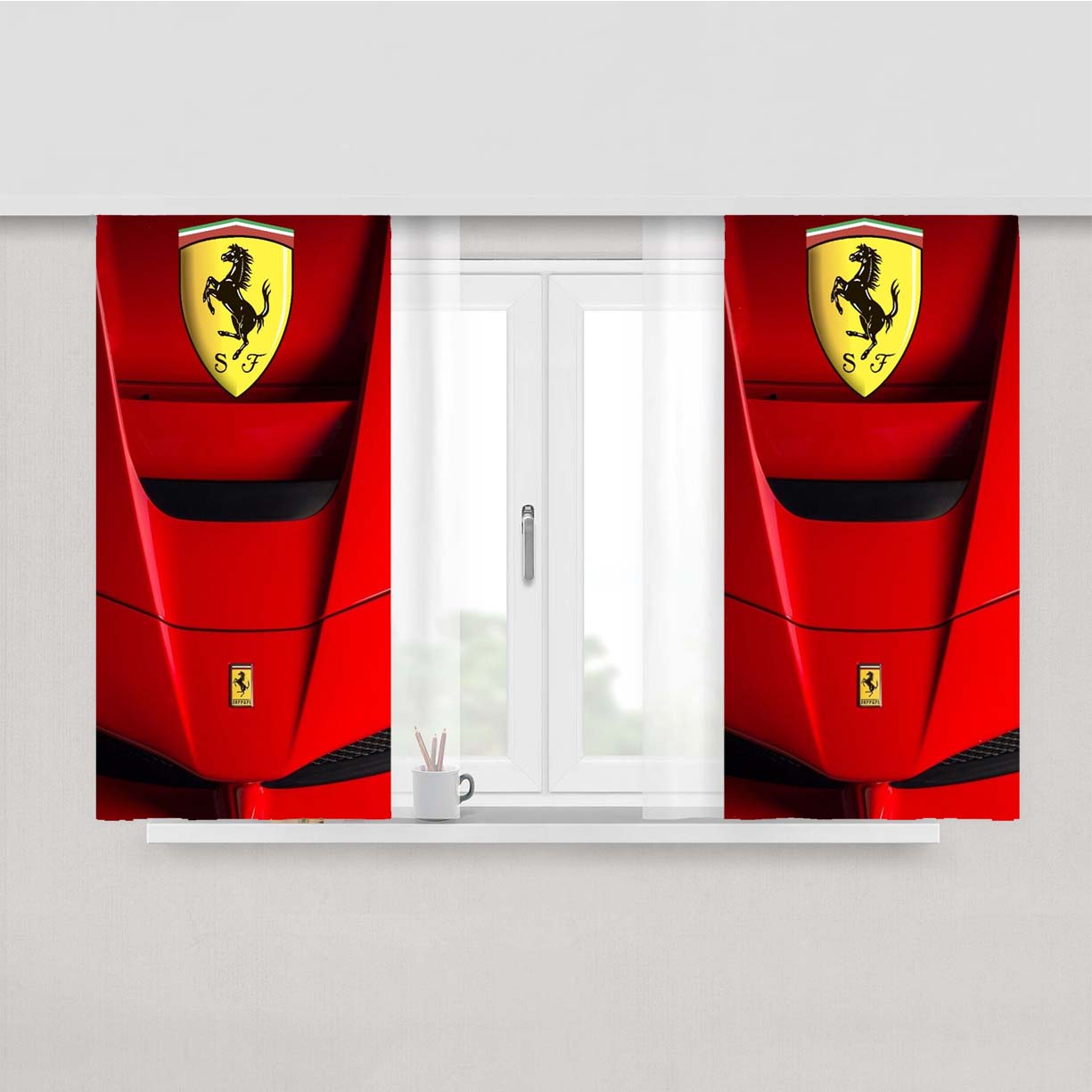 Ferrari Luxury Sport Car Peach Skin Window Curtains