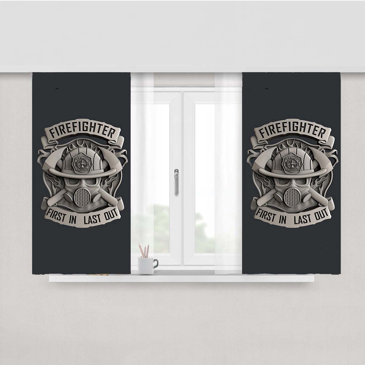 Fire Fighter Logo Last Out Peach Skin Window Curtains