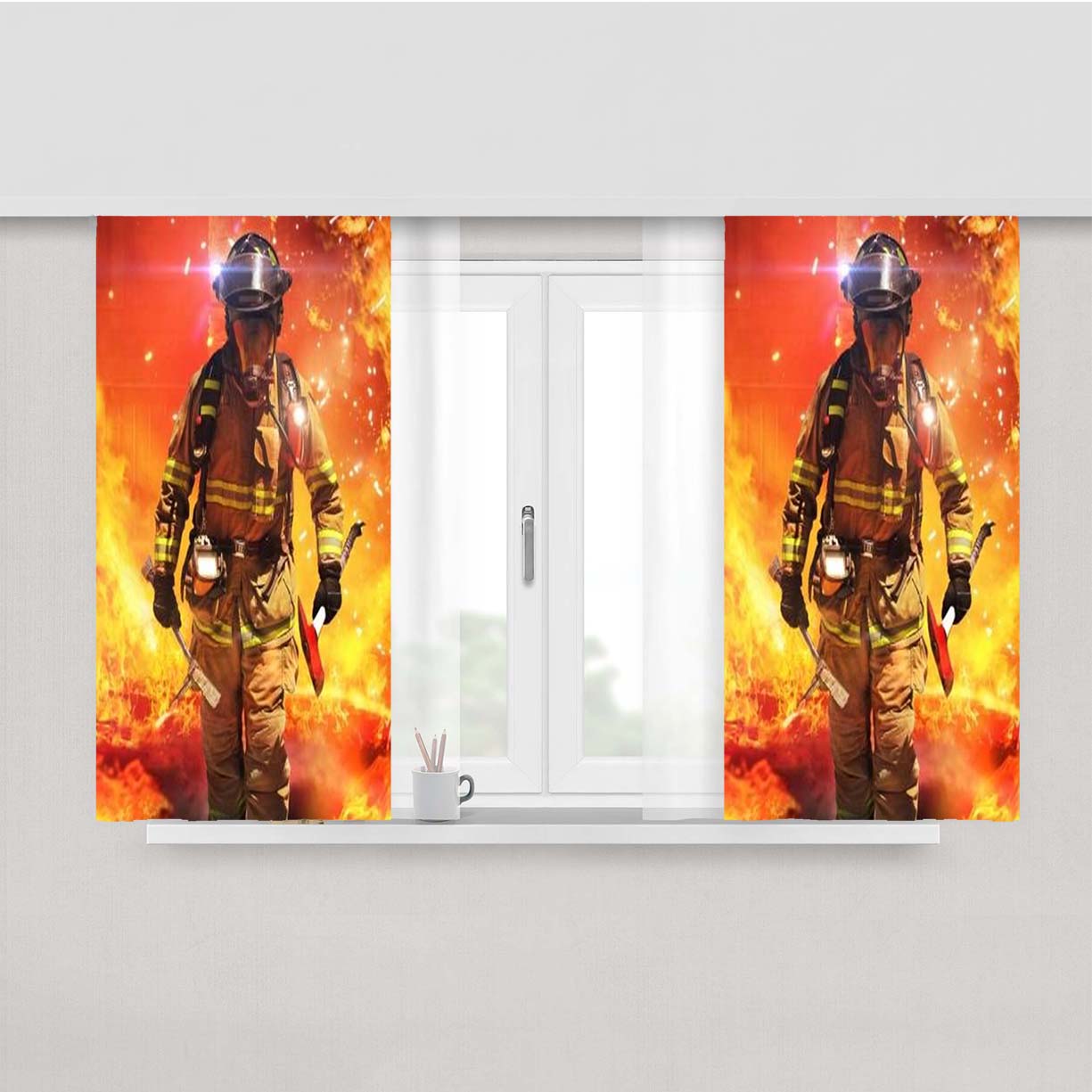 Firefighter Fireman Peach Skin Window Curtains