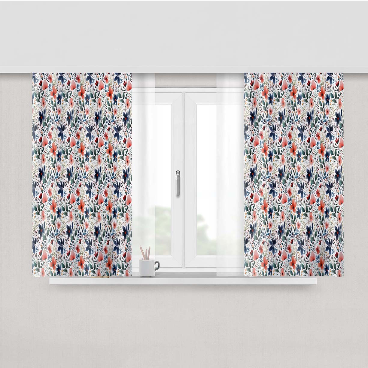 Floral Illustrations Peach Skin Window Curtains
