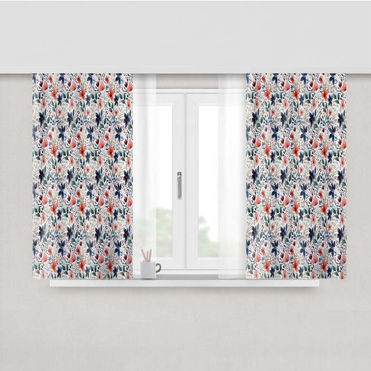 Floral Illustrations Peach Skin Window Curtains