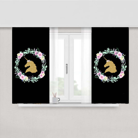 Flower Floral Silhouette Gold Unicorn Peach Skin Window Curtains