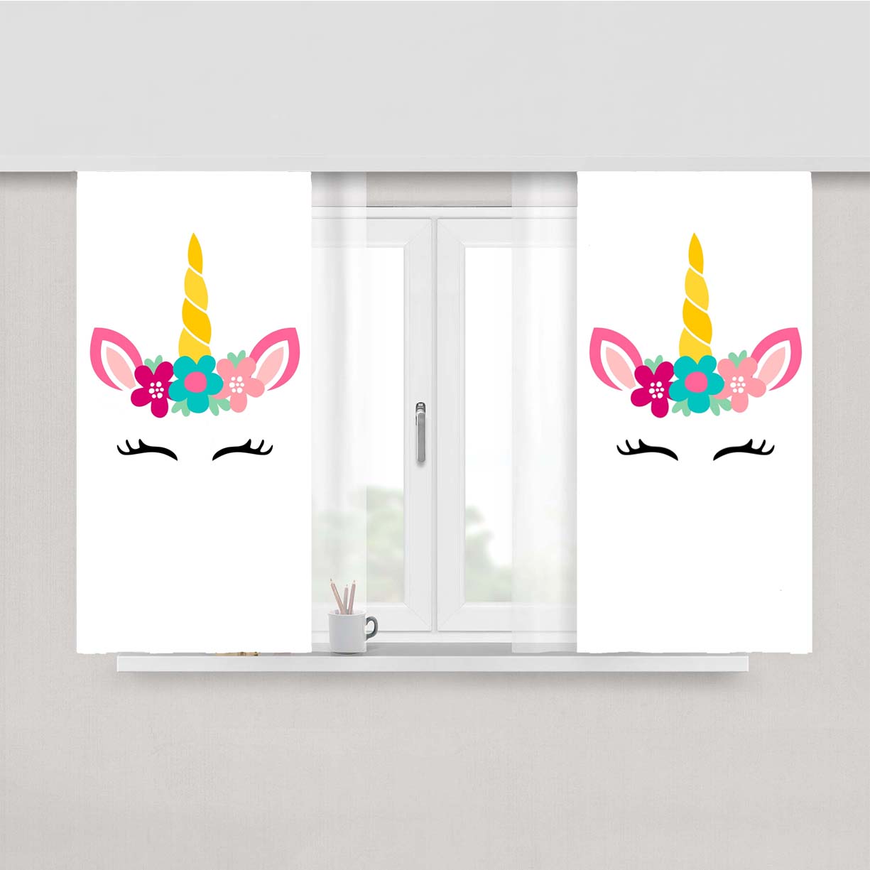 Flower Floral Unicorn Clip Art 3 Peach Skin Window Curtains