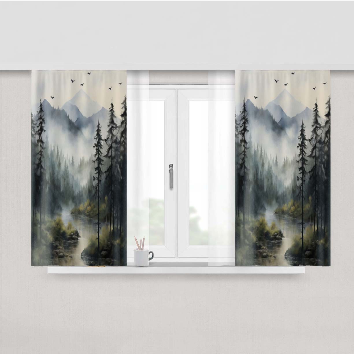 Foggy Mountain Peach Skin Window Curtains