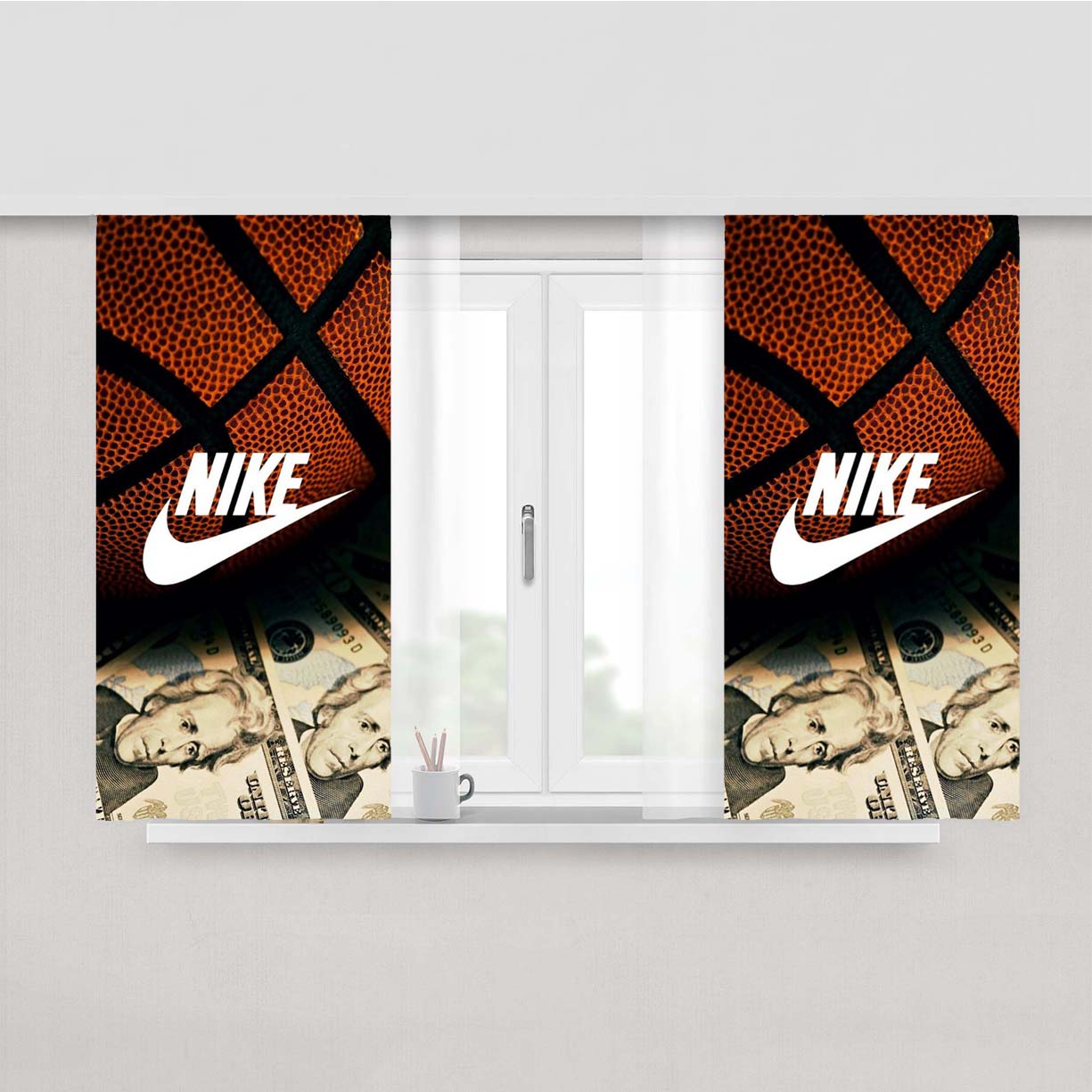 Football And Nike Money Peach Skin Window Curtains