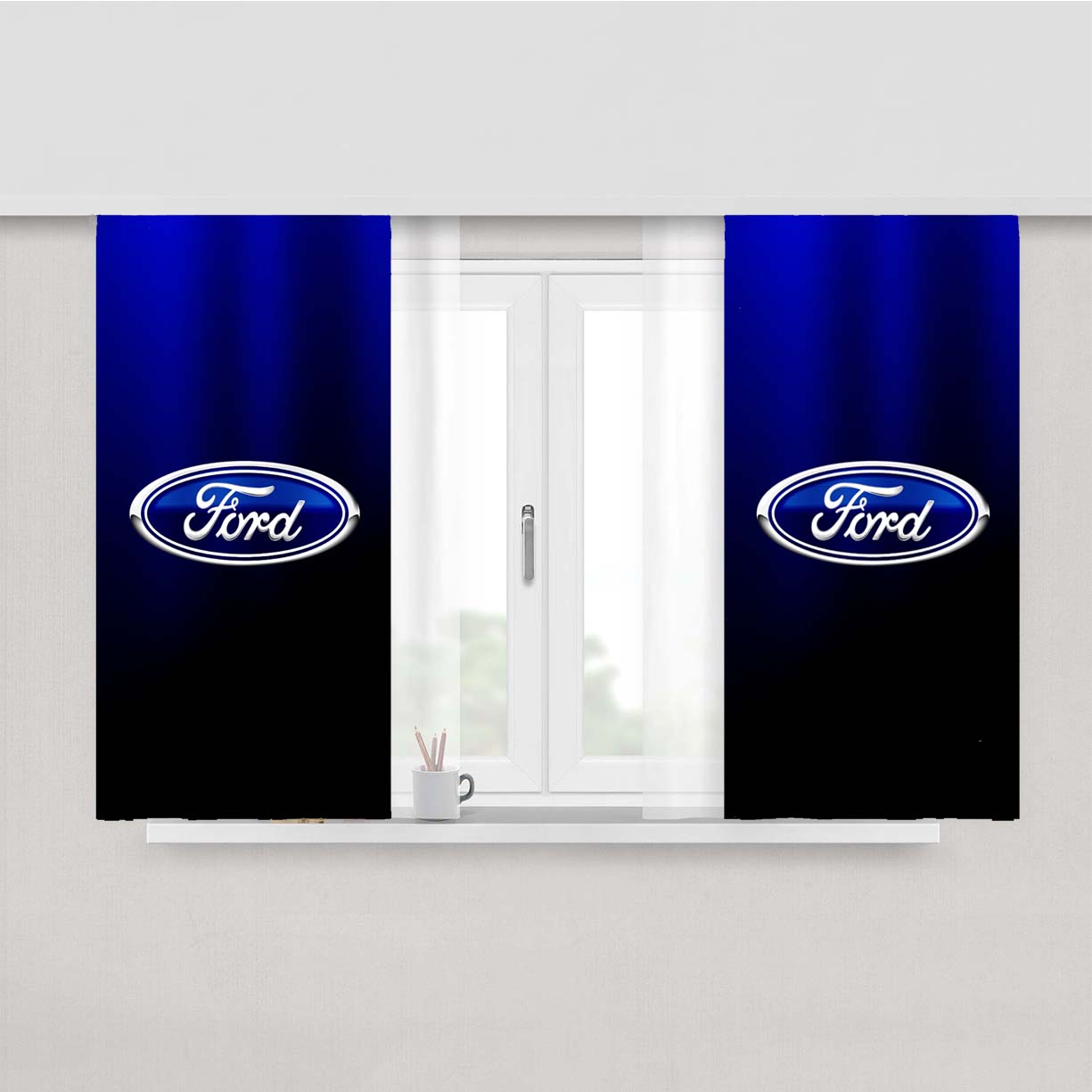Ford Blue Black Logo Wallpaper Peach Skin Window Curtains