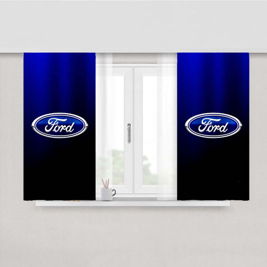 Ford Blue Black Logo Wallpaper Peach Skin Window Curtains