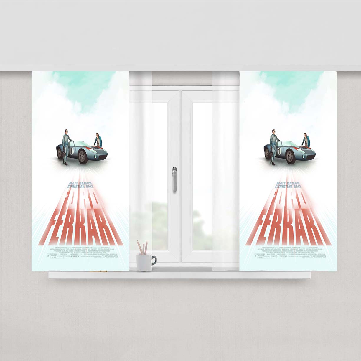 Ford Ferrari White Poster Peach Skin Window Curtains