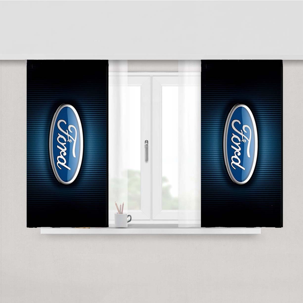 Ford Logo Blue Stripe Peach Skin Window Curtains