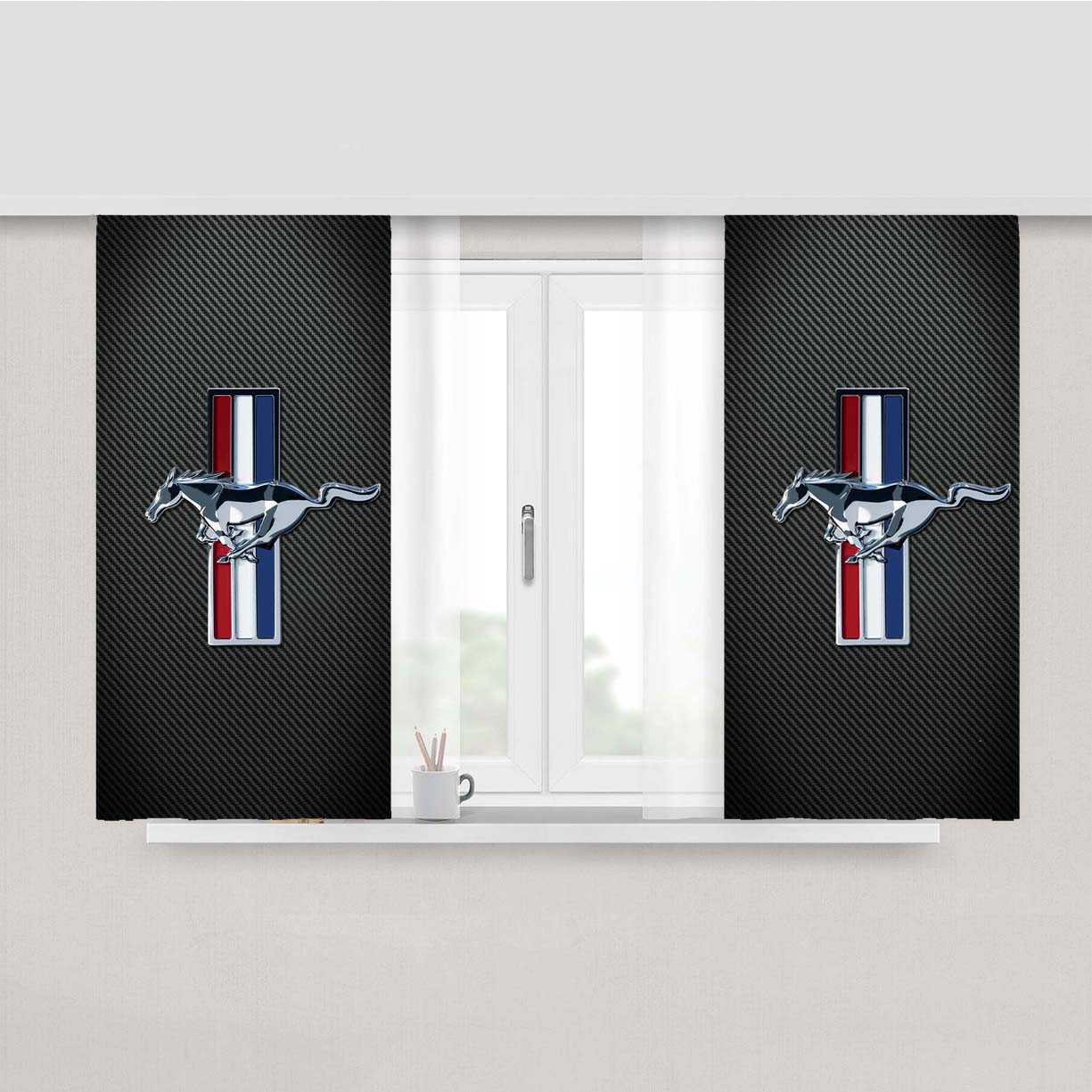 Ford Mustang Carbon Fiber Logo Peach Skin Window Curtains