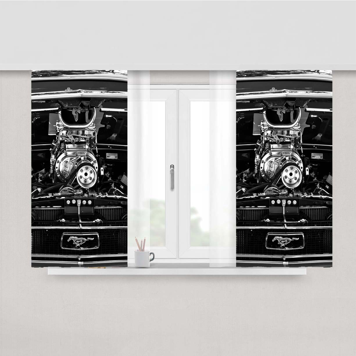 Ford Mustang Engine Peach Skin Window Curtains