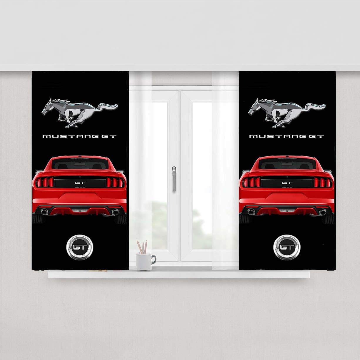 Ford Mustang Gt Red Car Peach Skin Window Curtains