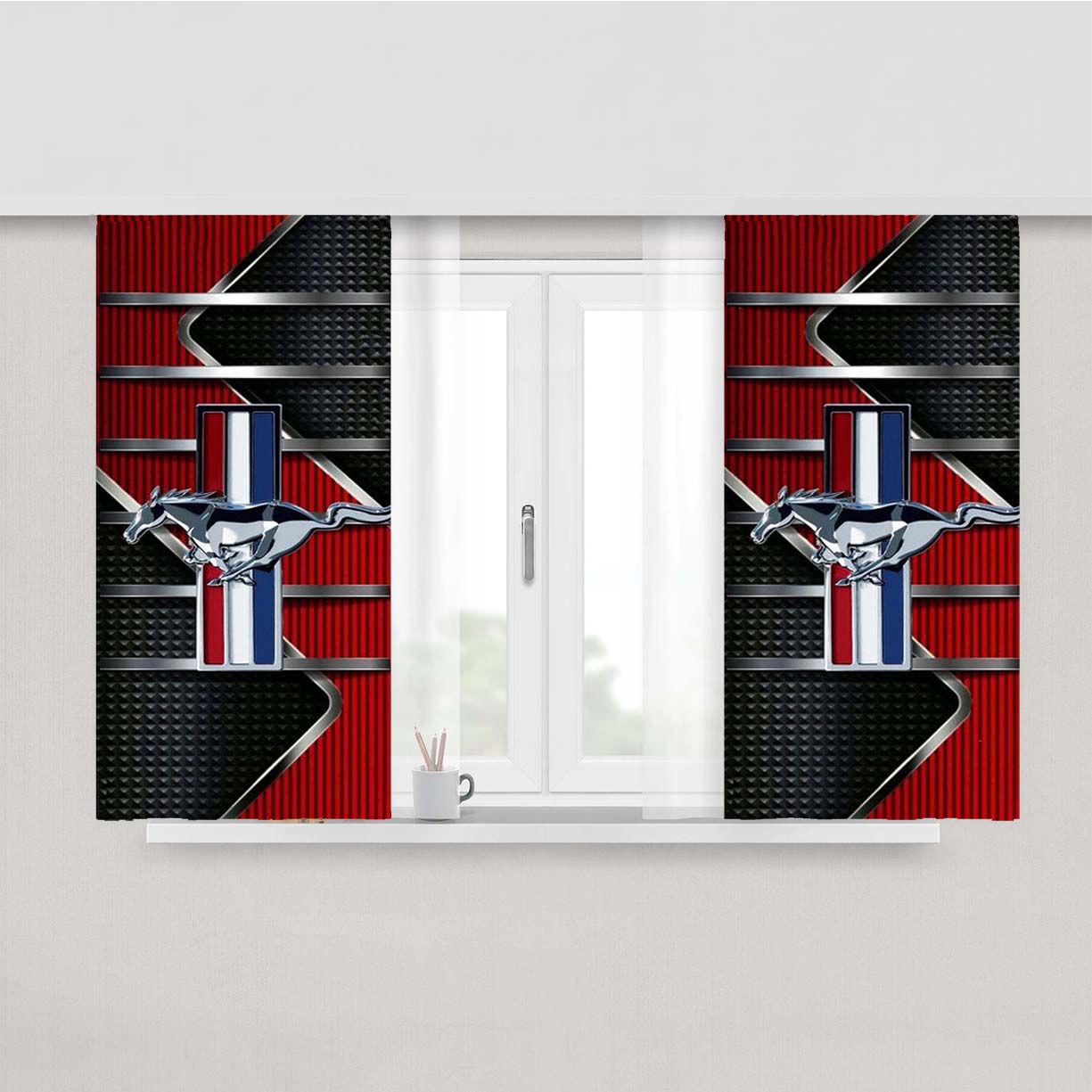 Ford Mustang Metal Logo Peach Skin Window Curtains