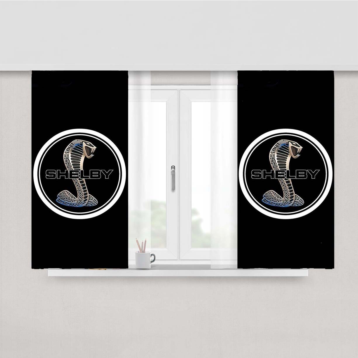 Ford Mustang Shelby Metal Logo Peach Skin Window Curtains