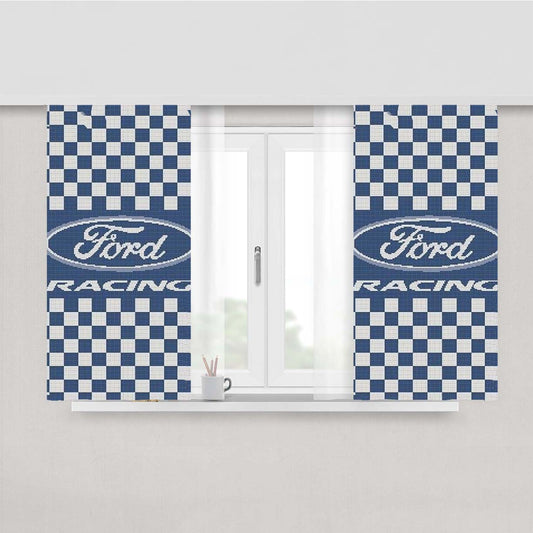 Ford Racing Pattern Peach Skin Window Curtains