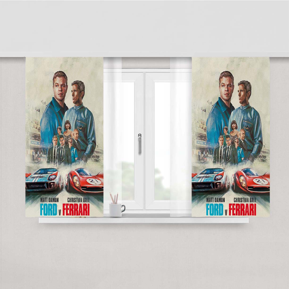 Ford Vs Ferrari Fanmade Poster Peach Skin Window Curtains
