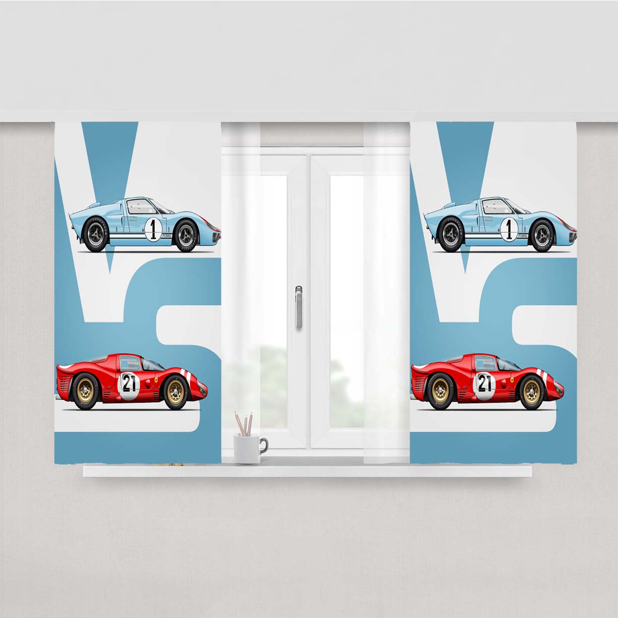 Ford Vs Ferrari Minimalist Car Peach Skin Window Curtains