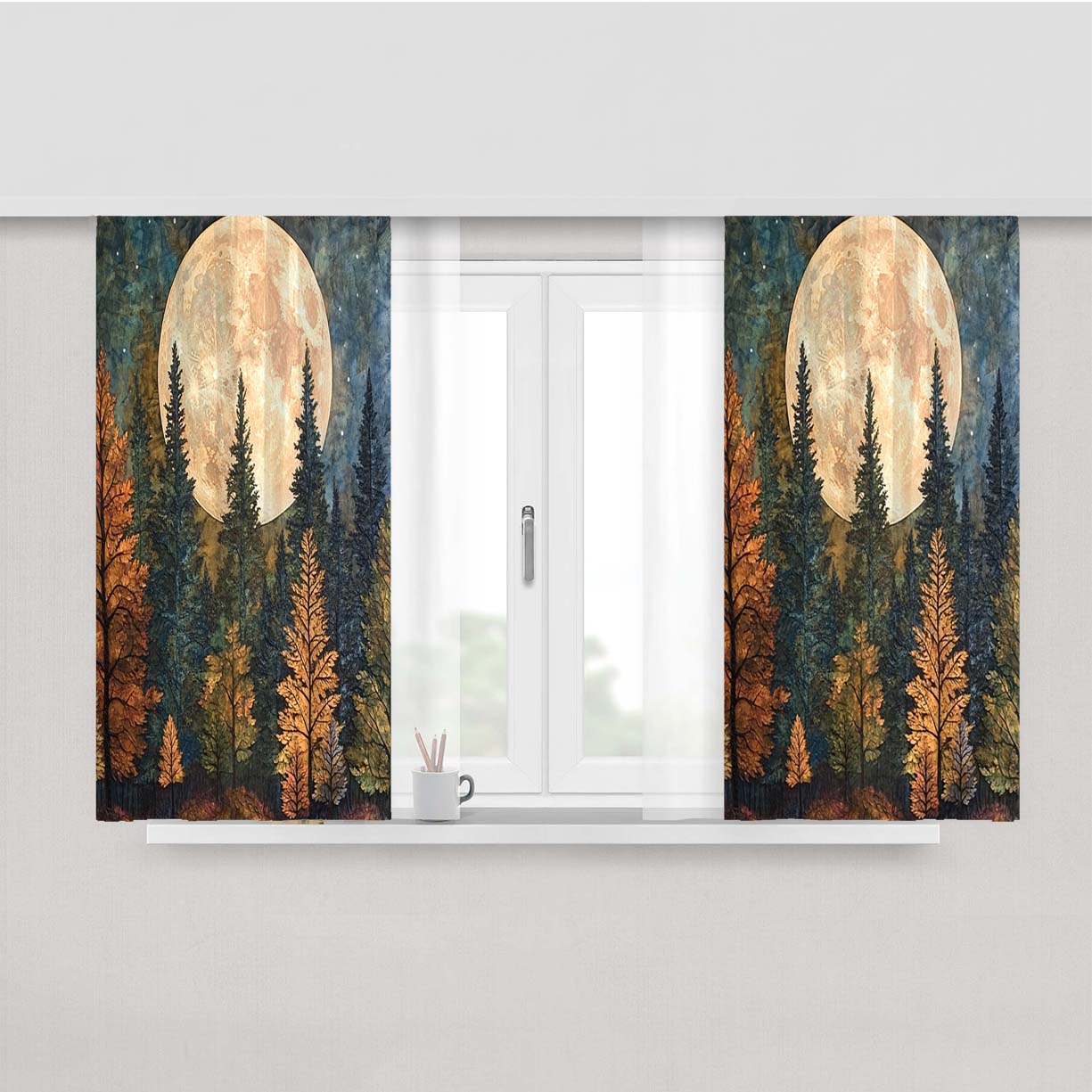 Forest Under The Moon Peach Skin Window Curtains