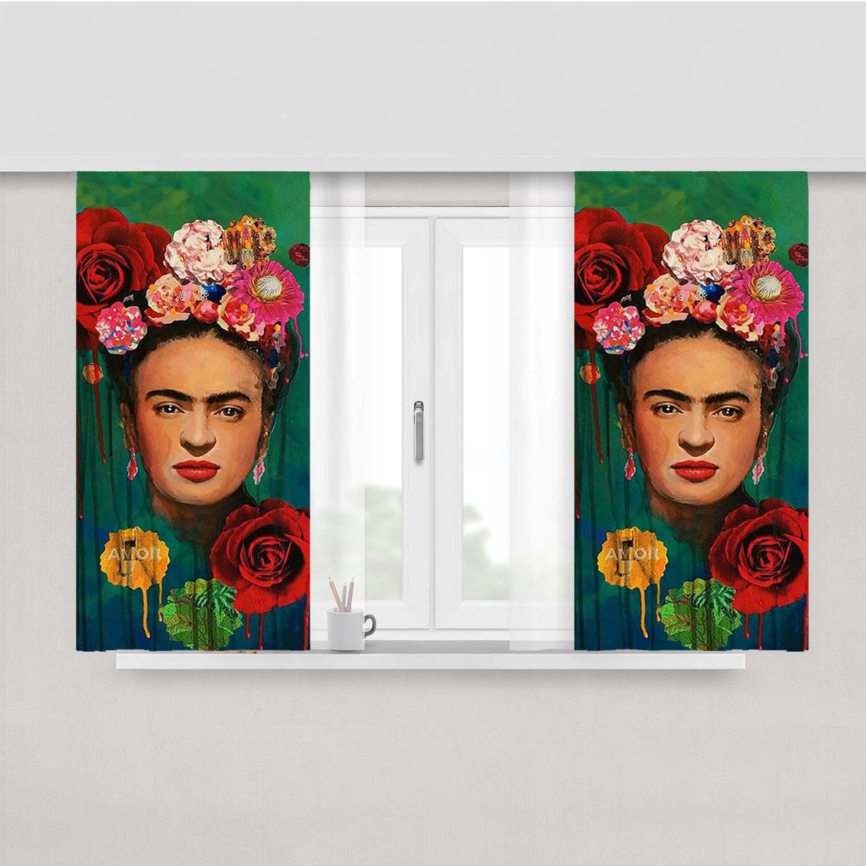 Frida Kahlo Vintage Peach Skin Window Curtains