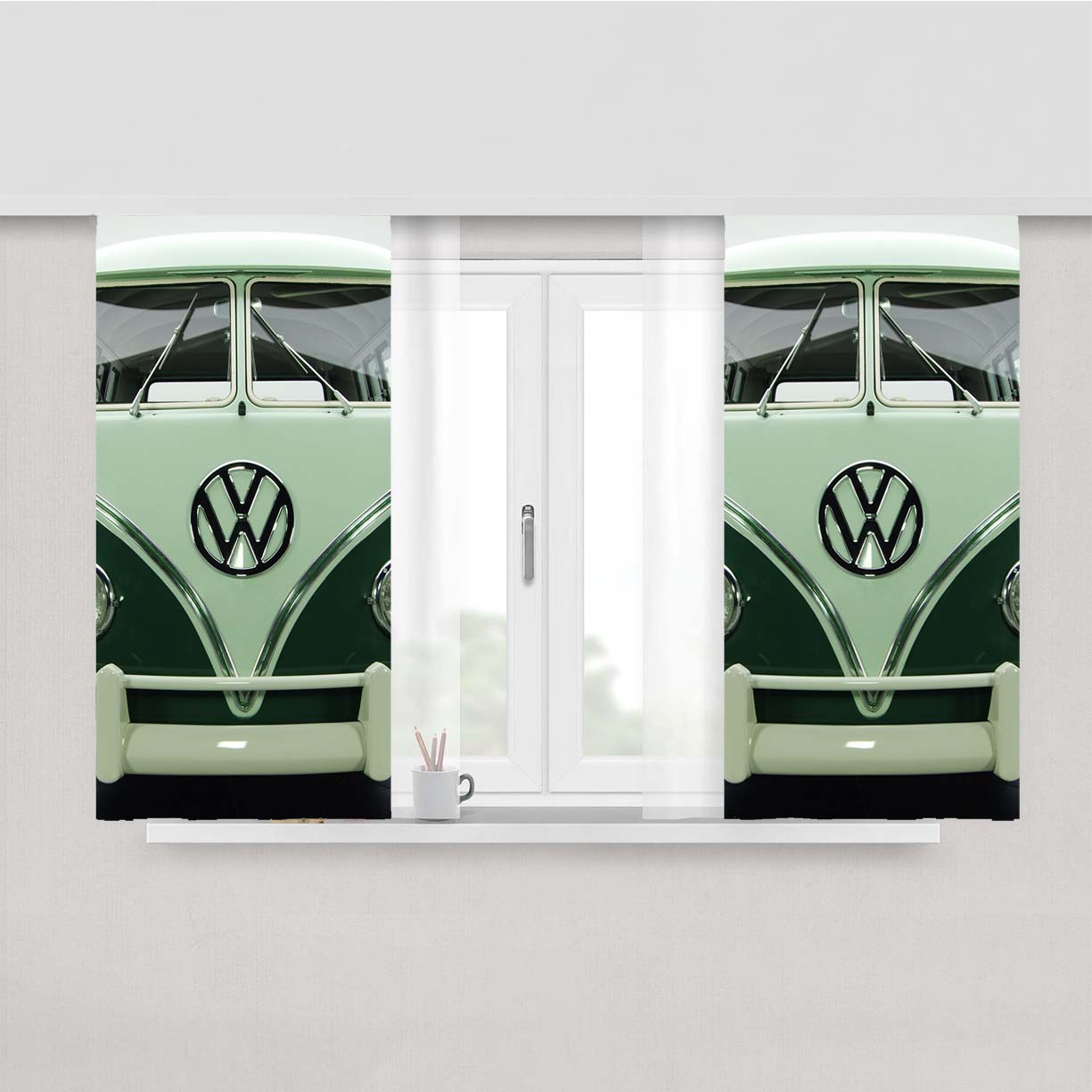 Front Green Volkswagen Peach Skin Window Curtains