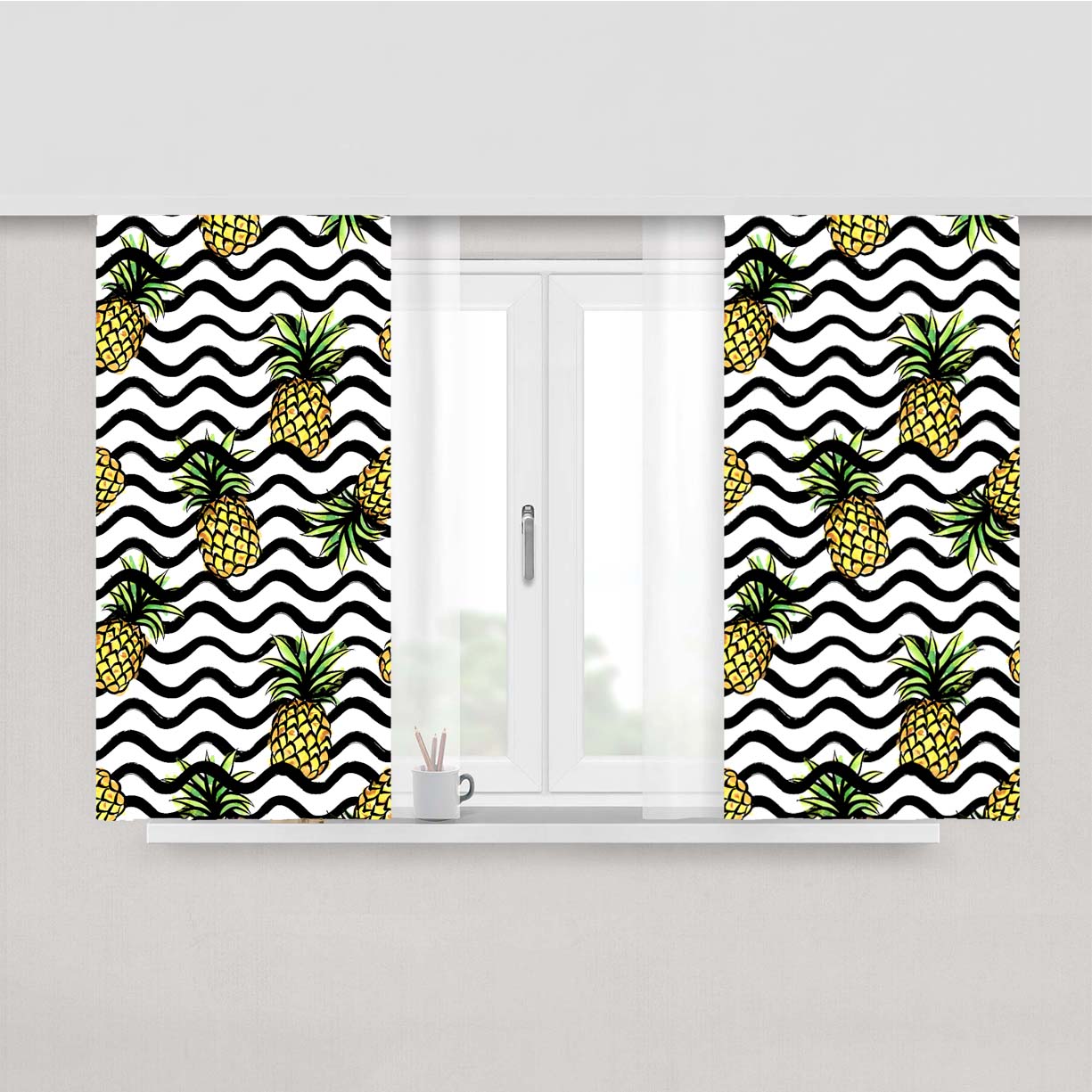 Fruit Wave With Pineapple Pattern Peach Skin Window Curtains