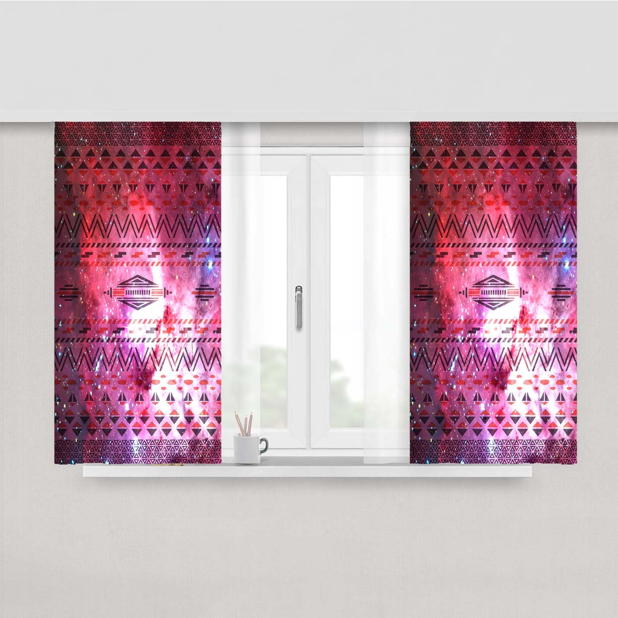 Galaxy Nebula Aztec Peach Skin Window Curtains