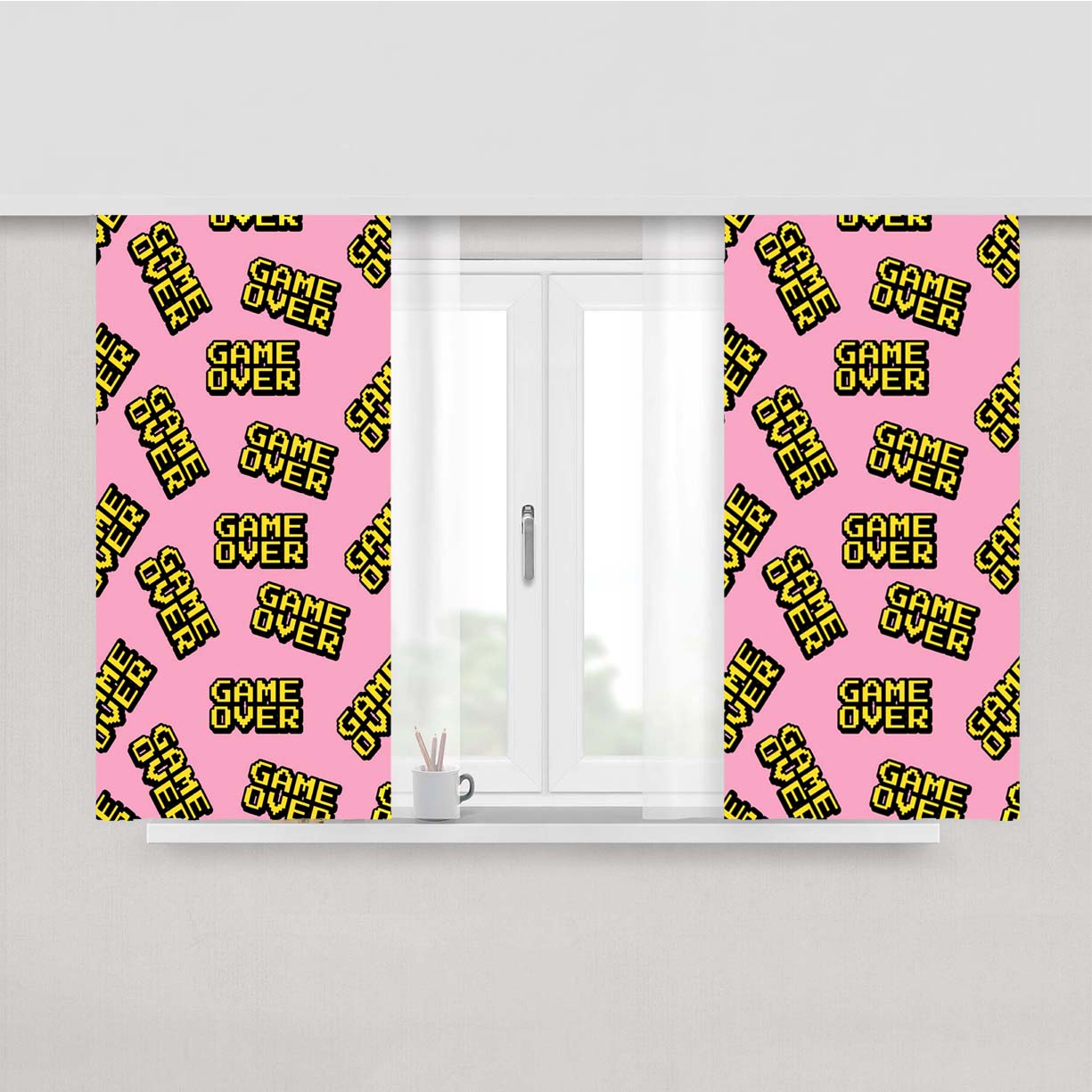 Game Over Pink Pattern Peach Skin Window Curtains