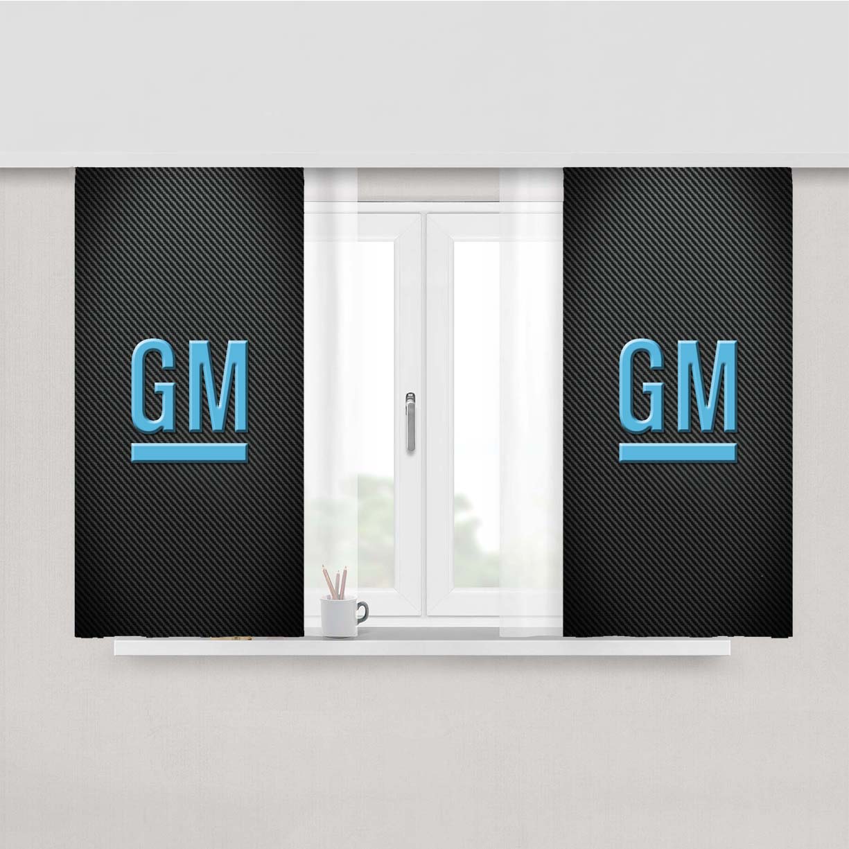 General Motors Carbon Fiber Logo Peach Skin Window Curtains