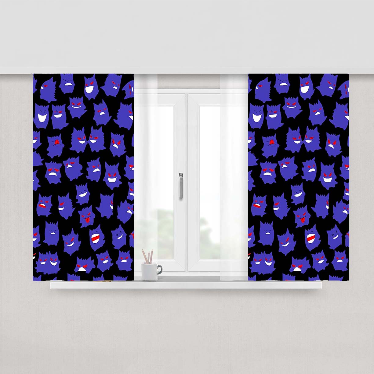 Gengar Pattern Peach Skin Window Curtains